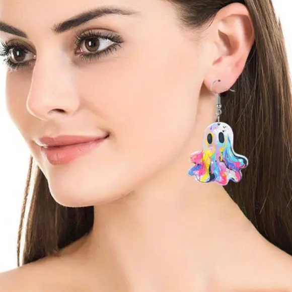 Acrylic Dangle Tie-Dyed Ghost Earrings - Picture 2 of 4